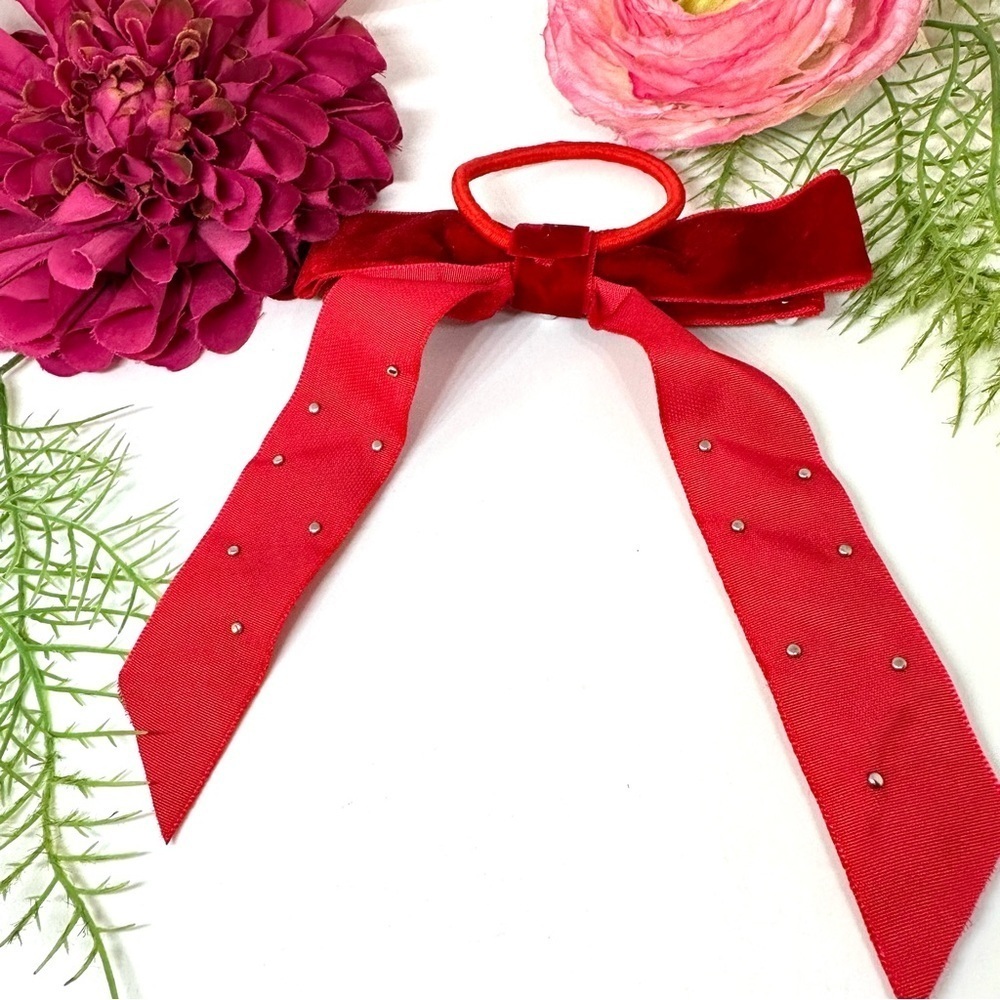NEW⚜️Velvet Bow Pearl Embellished Hairtie - Picture 4 of 5